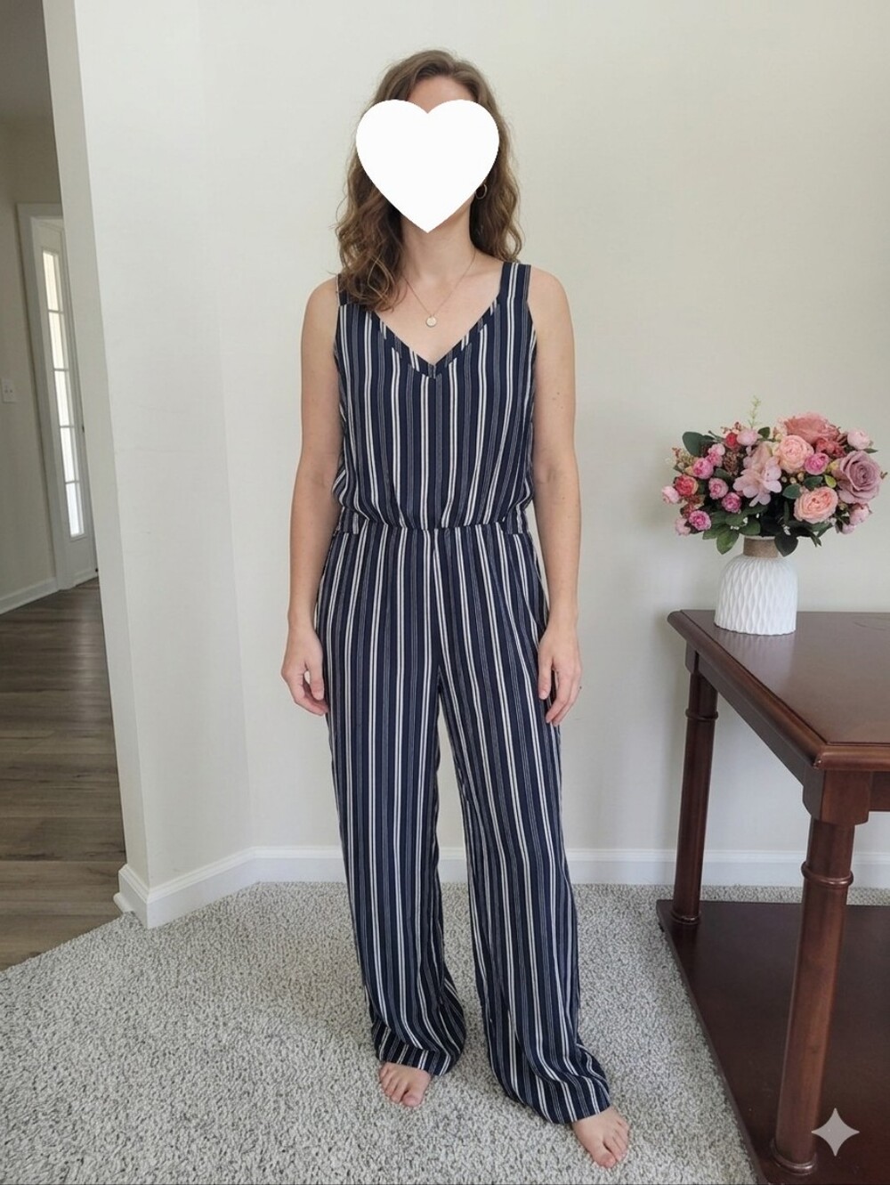Women's Wrap Look Jumpsuit - Navy Striped Striped 6